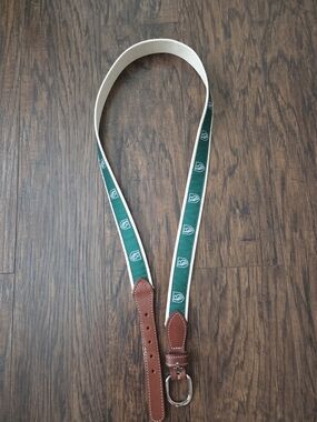Moon Shine Green Stripe Canvas Leather-Trim Men's Belt